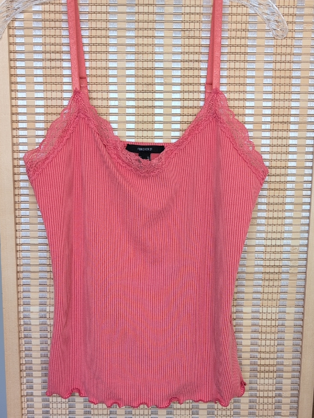 Forever 21 Coral Lace-Trim Ribbed Cami